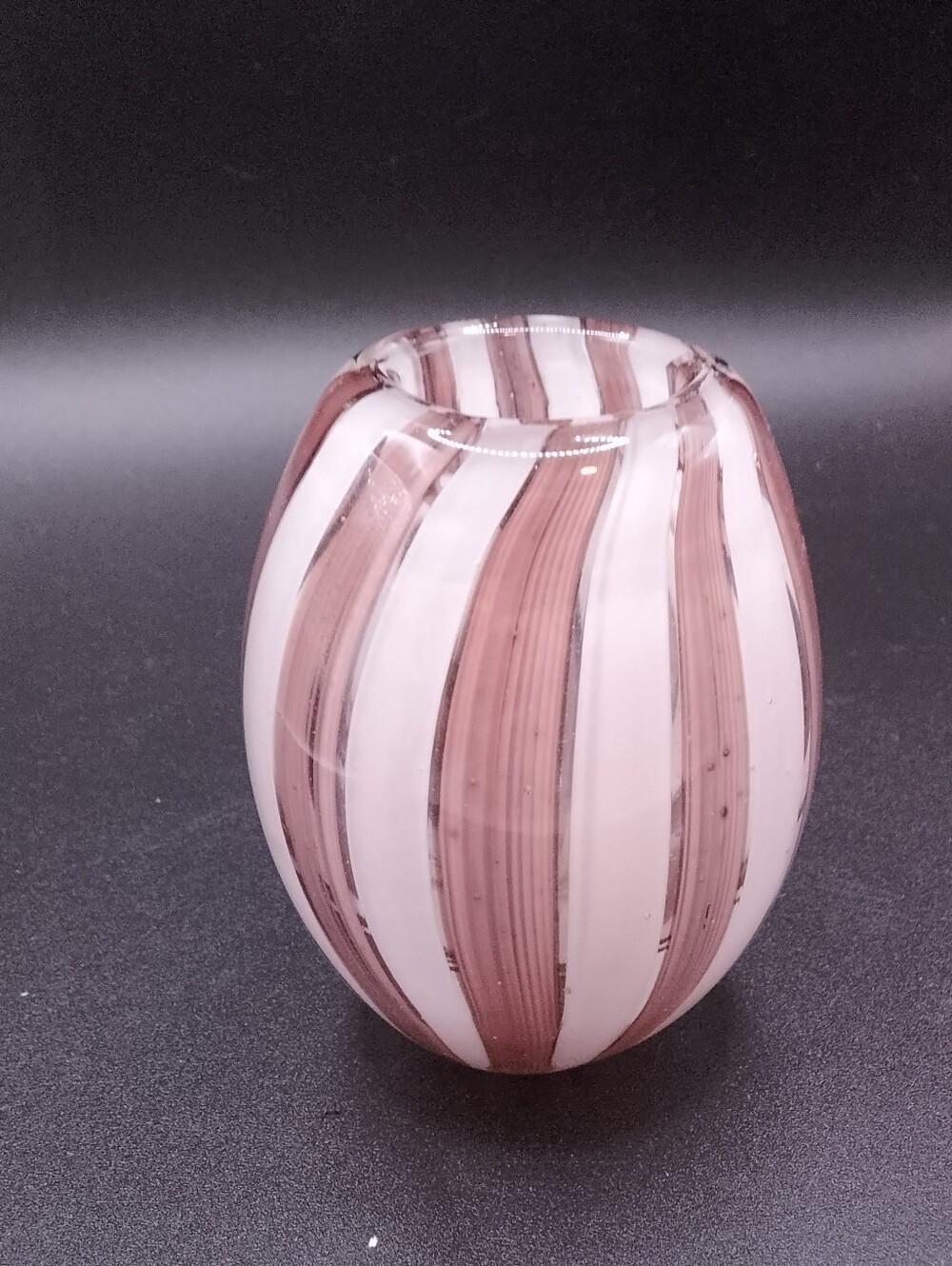 Heavy Clear Striped Art Glass Vase  Polished Bottom